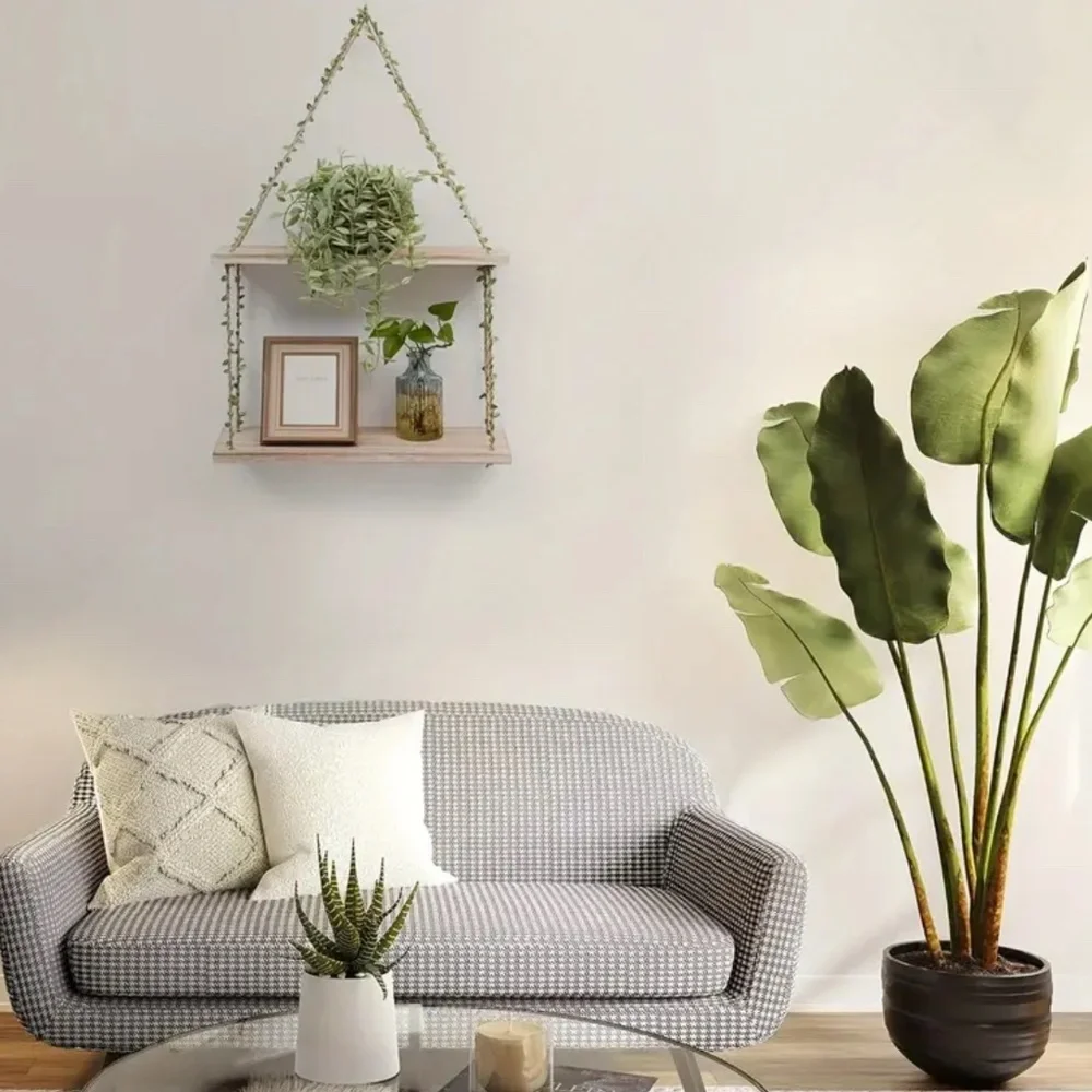 NEW! Two Tier Macramé Wall Decor Shelf with Faux Ivy Crawlers!